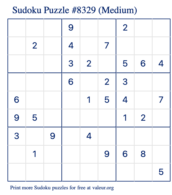 Free Printable Medium Sudoku Puzzle number 8329