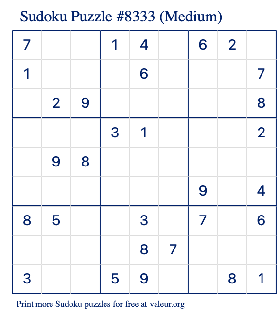 Free Printable Medium Sudoku Puzzle number 8333