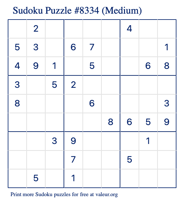 Free Printable Medium Sudoku Puzzle number 8334