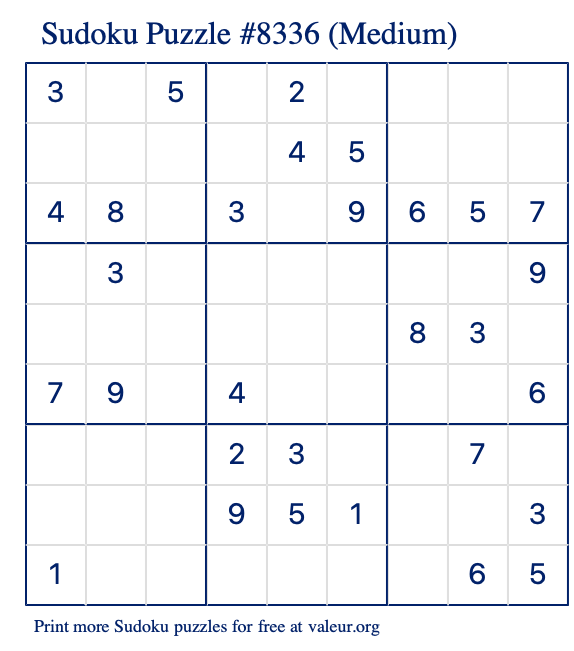 Free Printable Medium Sudoku Puzzle number 8336