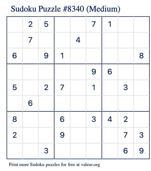 Free Printable Medium Sudoku Puzzle number 8340