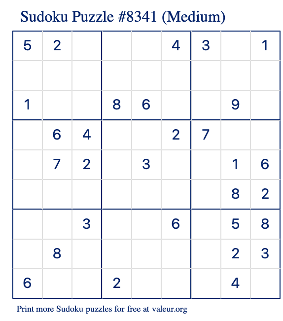 Free Printable Medium Sudoku Puzzle number 8341