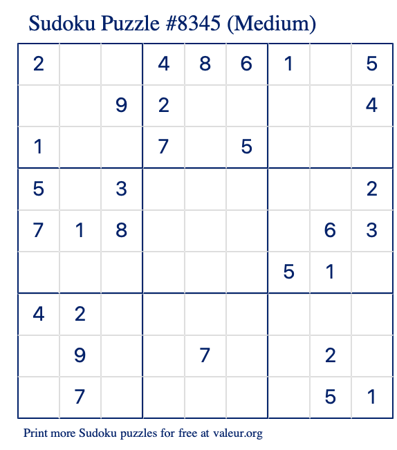 Free Printable Medium Sudoku Puzzle number 8345