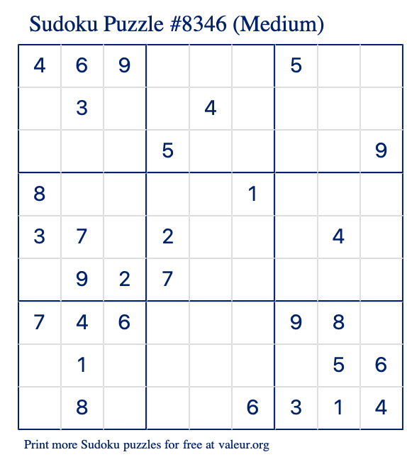 Free Printable Medium Sudoku Puzzle number 8346