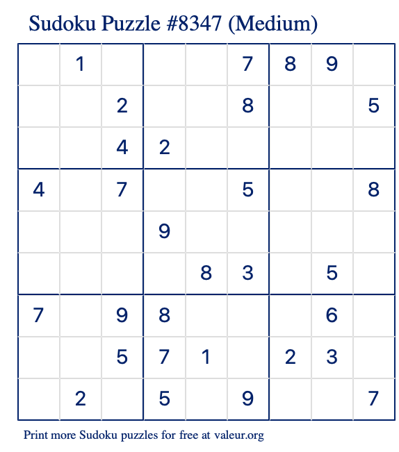 Free Printable Medium Sudoku Puzzle number 8347