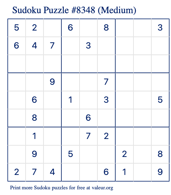 Free Printable Medium Sudoku Puzzle number 8348