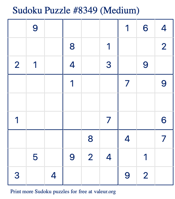 Free Printable Medium Sudoku Puzzle number 8349
