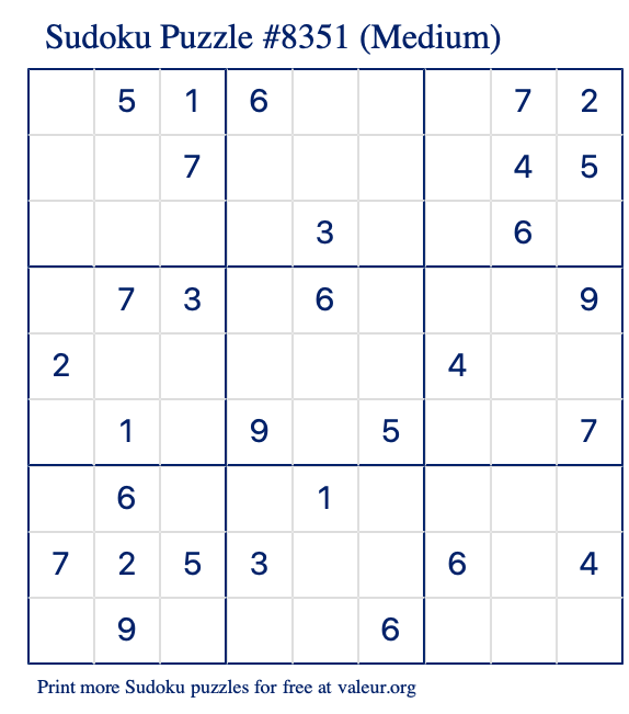 Free Printable Medium Sudoku Puzzle number 8351