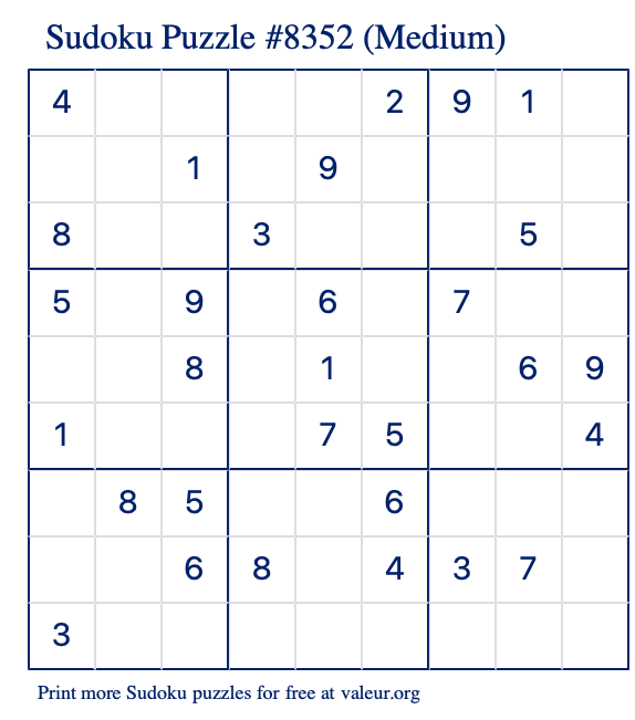 Free Printable Medium Sudoku Puzzle number 8352