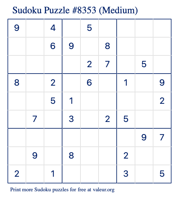 Free Printable Medium Sudoku Puzzle number 8353