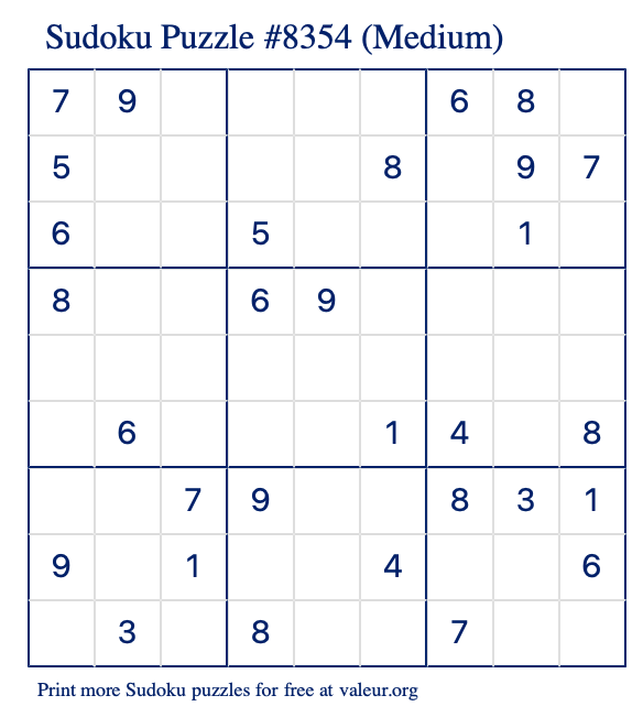 Free Printable Medium Sudoku Puzzle number 8354