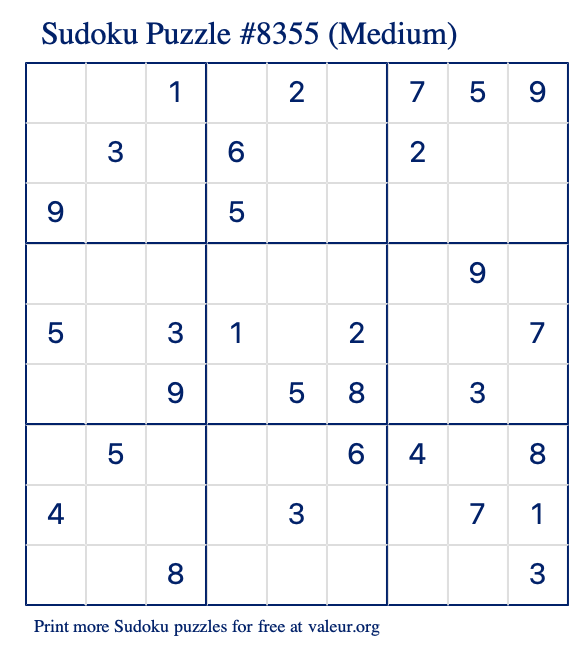 Free Printable Medium Sudoku Puzzle number 8355