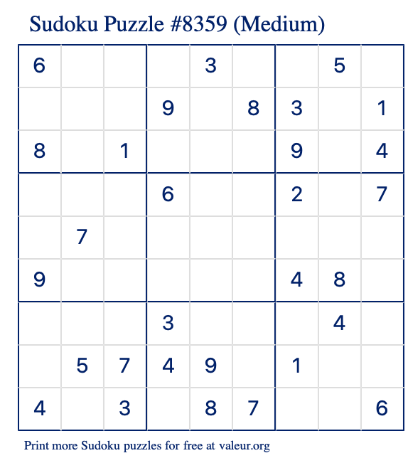 Free Printable Medium Sudoku Puzzle number 8359