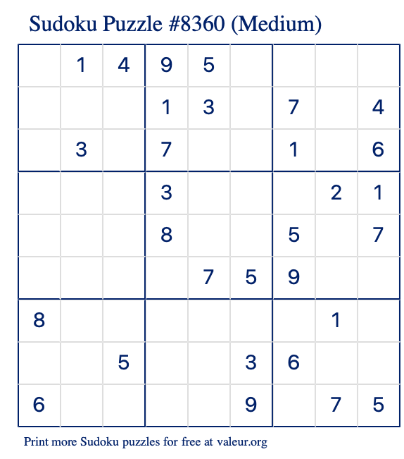 Free Printable Medium Sudoku Puzzle number 8360