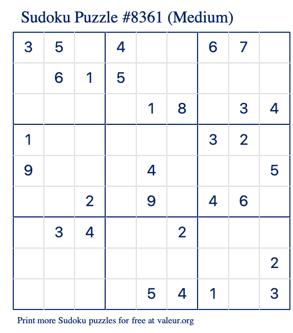Free Printable Medium Sudoku Puzzle number 8361