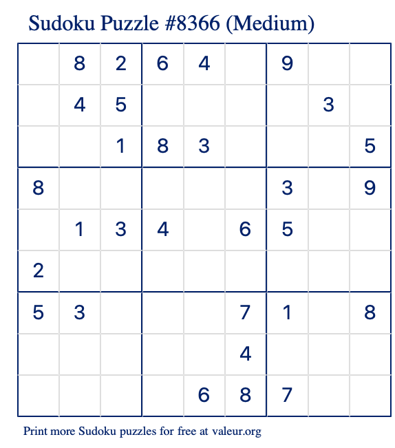 Free Printable Medium Sudoku Puzzle number 8366