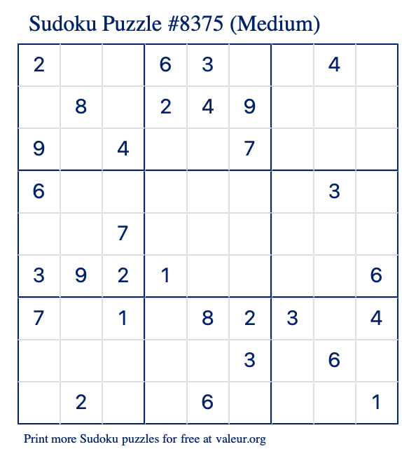 Free Printable Medium Sudoku Puzzle number 8375