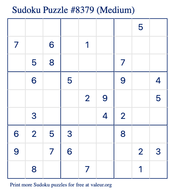 Free Printable Medium Sudoku Puzzle number 8379