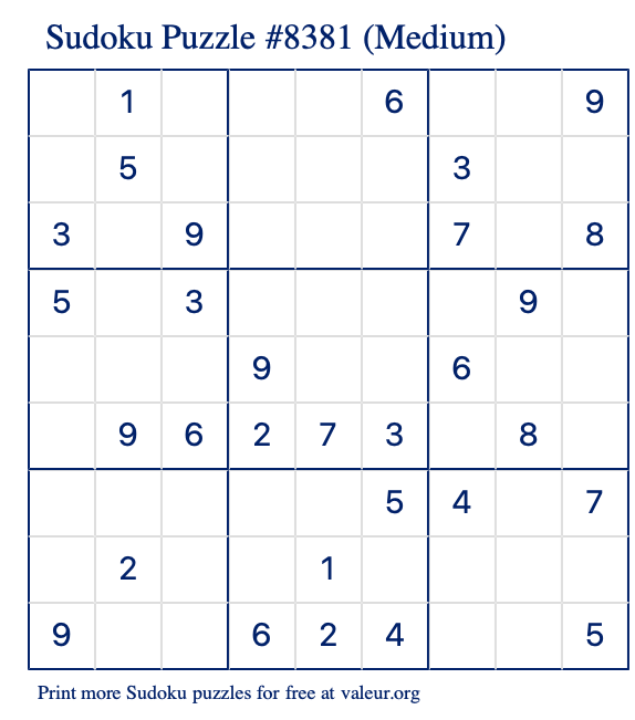 Free Printable Medium Sudoku Puzzle number 8381