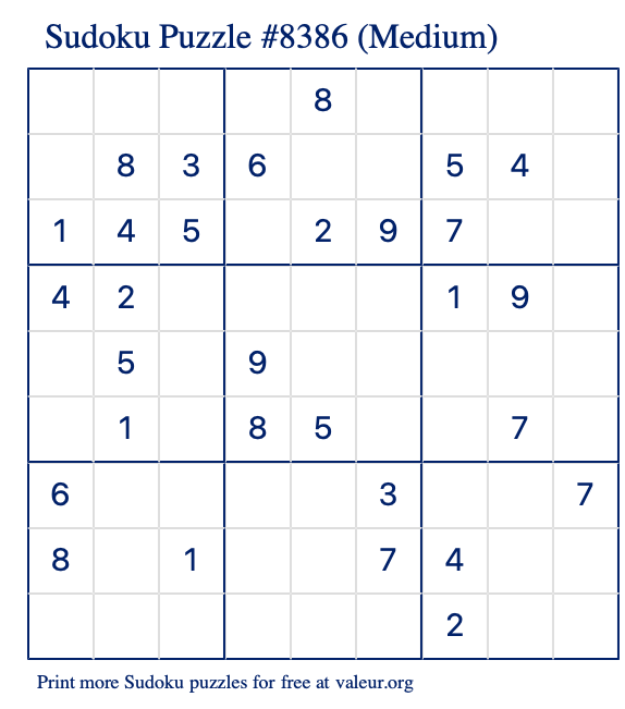 Free Printable Medium Sudoku Puzzle number 8386