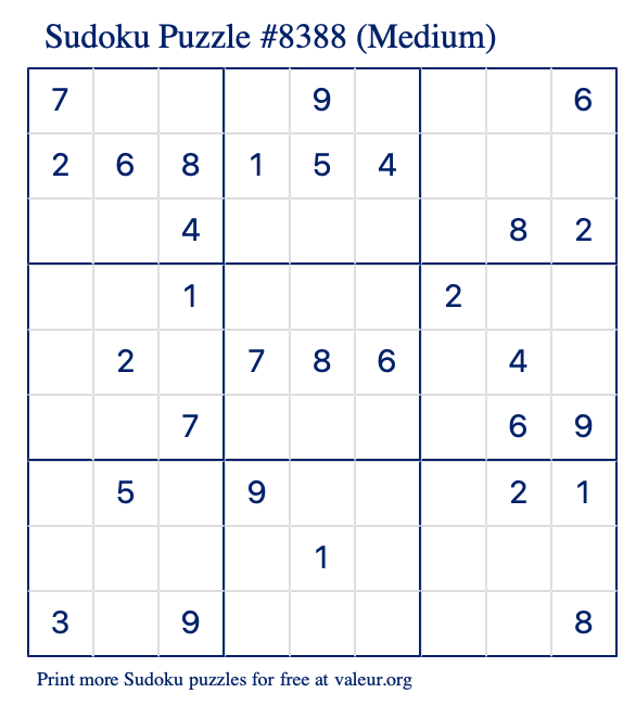 Free Printable Medium Sudoku Puzzle number 8388