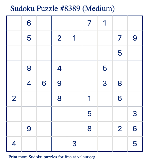 Free Printable Medium Sudoku Puzzle number 8389
