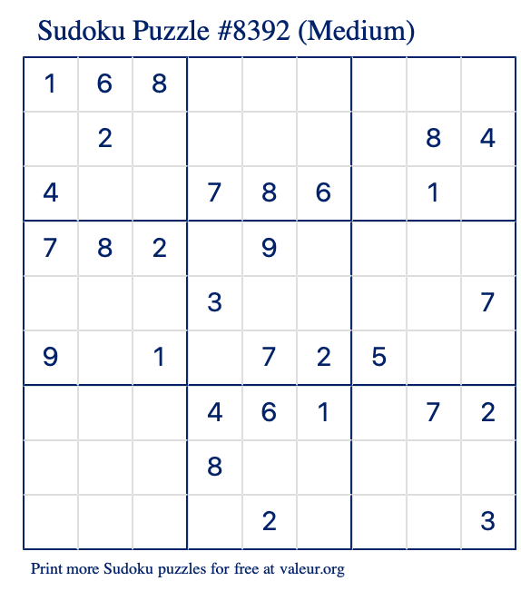 Free Printable Medium Sudoku Puzzle number 8392