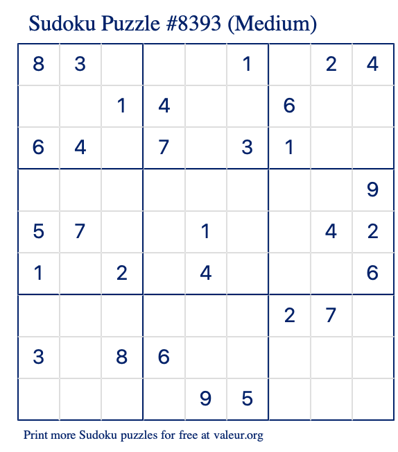 Free Printable Medium Sudoku Puzzle number 8393