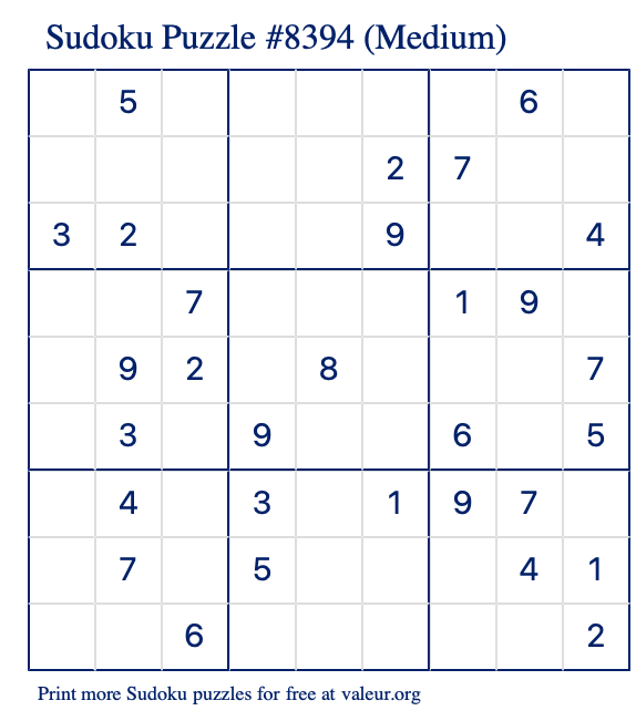 Free Printable Medium Sudoku Puzzle number 8394
