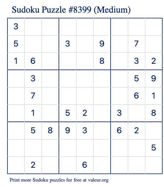 Free Printable Medium Sudoku Puzzle number 8399