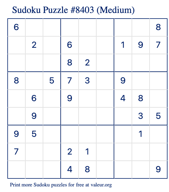 Free Printable Medium Sudoku Puzzle number 8403