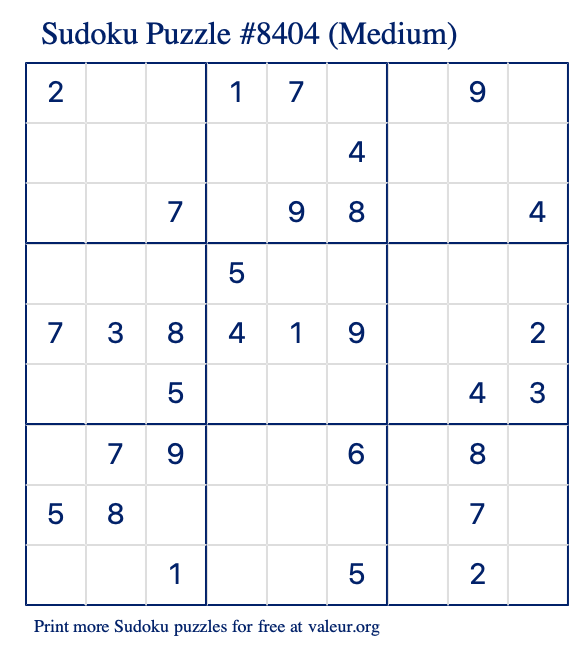 Free Printable Medium Sudoku Puzzle number 8404