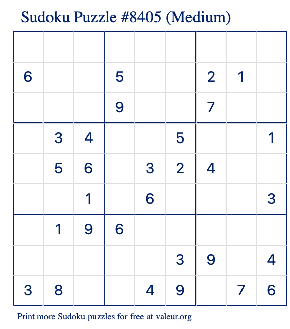 Free Printable Medium Sudoku Puzzle number 8405