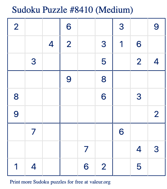 Free Printable Medium Sudoku Puzzle number 8410