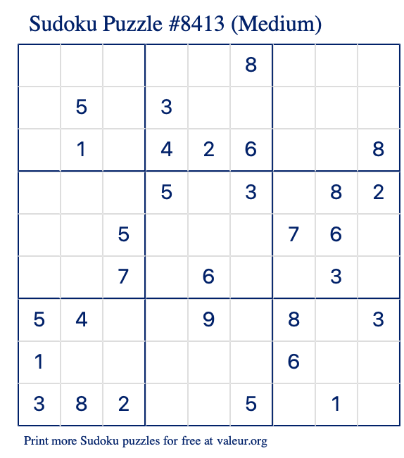 Free Printable Medium Sudoku Puzzle number 8413