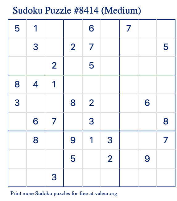 Free Printable Medium Sudoku Puzzle number 8414
