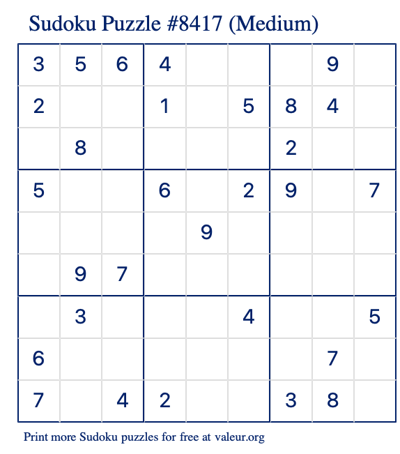 Free Printable Medium Sudoku Puzzle number 8417