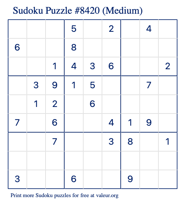 Free Printable Medium Sudoku Puzzle number 8420