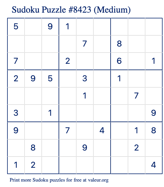 Free Printable Medium Sudoku Puzzle number 8423
