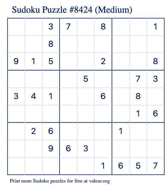 Free Printable Medium Sudoku Puzzle number 8424