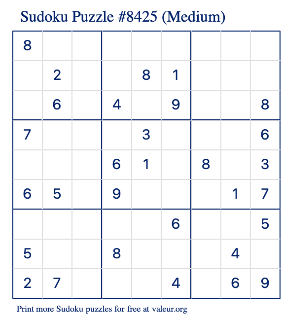 Free Printable Medium Sudoku Puzzle number 8425