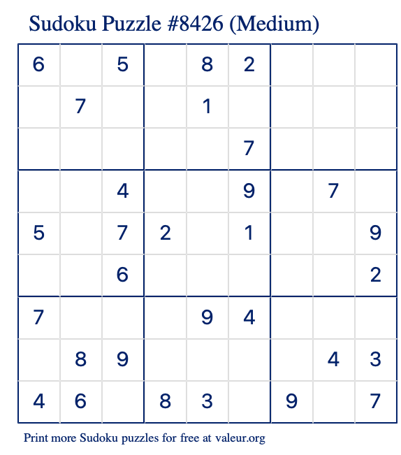 Free Printable Medium Sudoku Puzzle number 8426