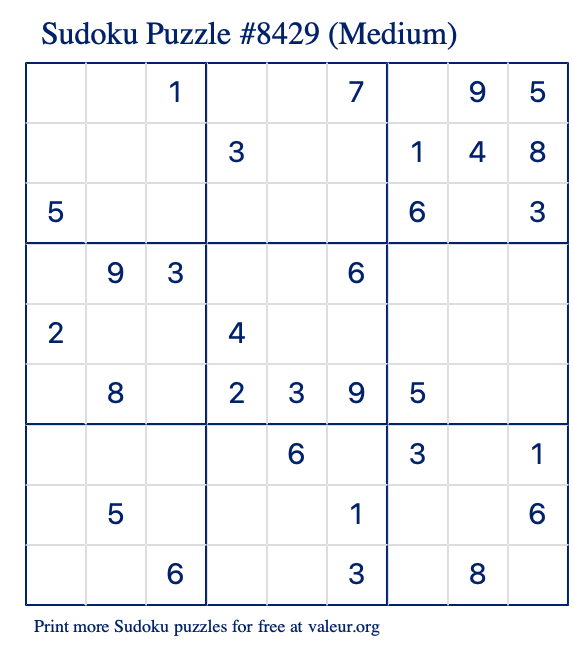 Free Printable Medium Sudoku Puzzle number 8429