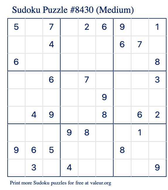 Free Printable Medium Sudoku Puzzle number 8430