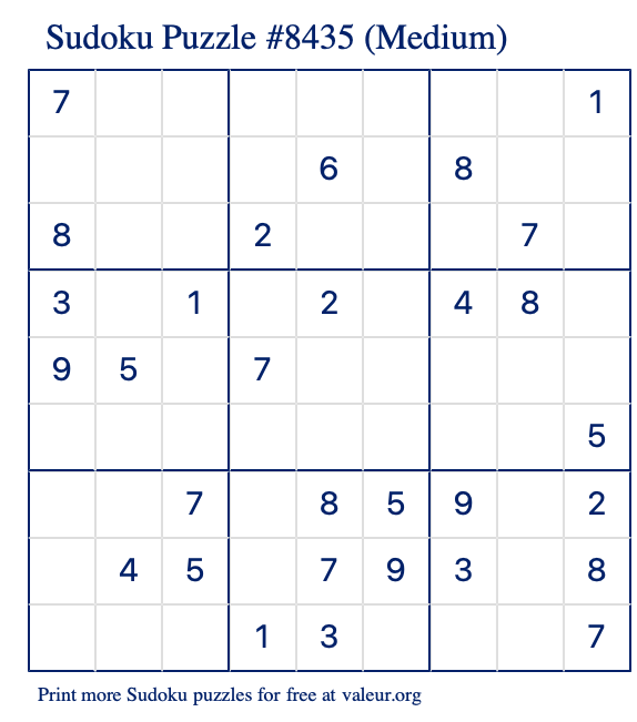 Free Printable Medium Sudoku Puzzle number 8435