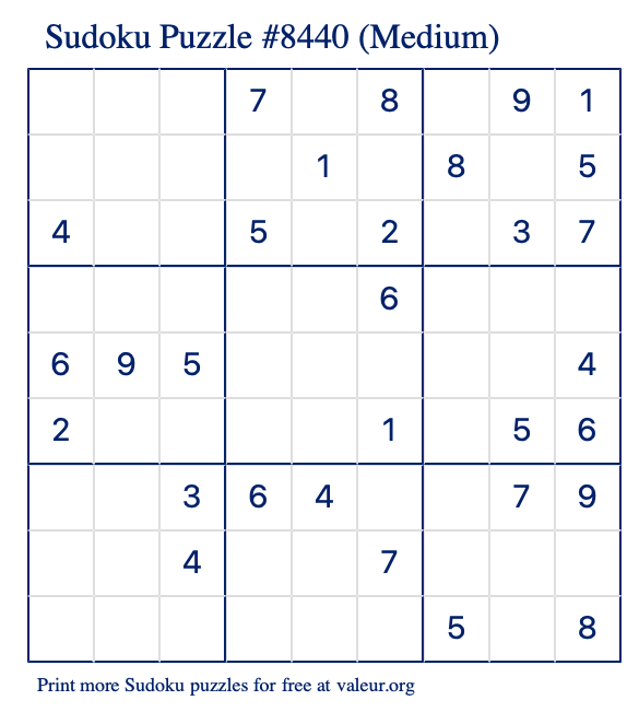 Free Printable Medium Sudoku Puzzle number 8440