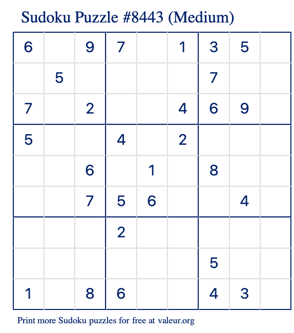 Free Printable Medium Sudoku Puzzle number 8443