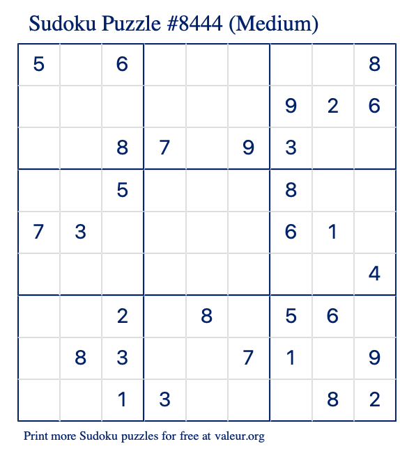 Free Printable Medium Sudoku Puzzle number 8444