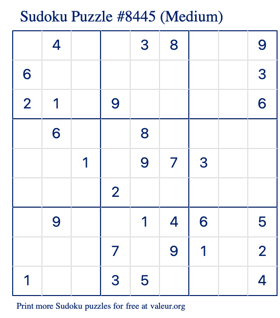 Free Printable Medium Sudoku Puzzle number 8445