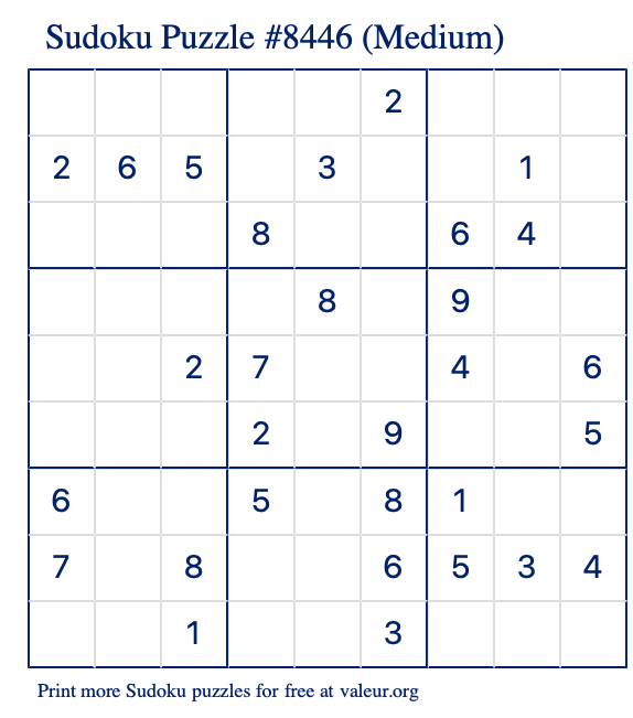 Free Printable Medium Sudoku Puzzle number 8446
